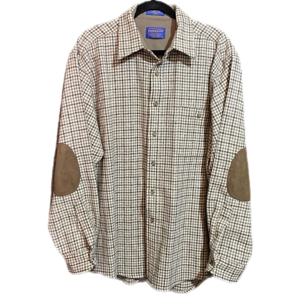 Pendleton Wool Flannel Trail Plaid Shirt Brown Elbow Patches Gorpcore Outdoor L